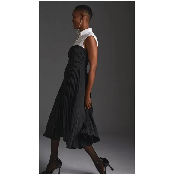 Maeve Pleated Twofer Midi ShirtDress